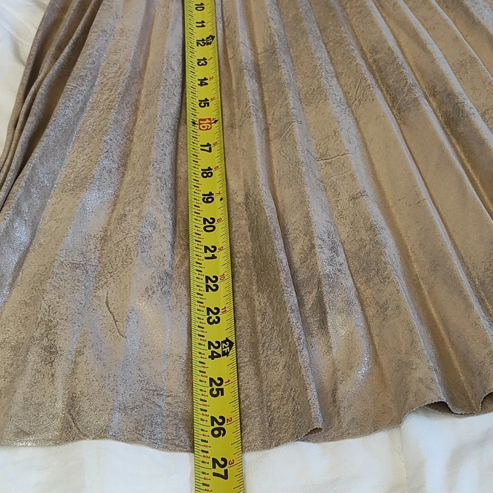 Maeve Shiny Gold Pleated Midi Skirt - Picture 6 of 11